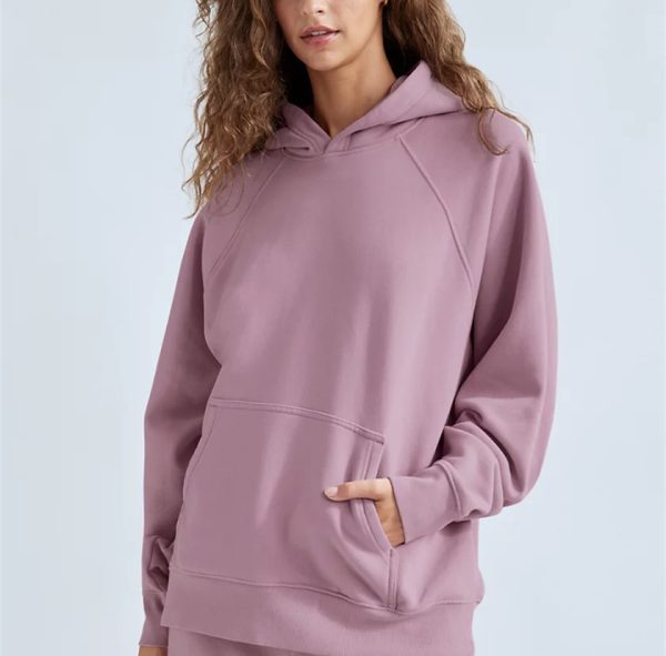 Oversized Raglan Hoodie  Kanga Pocket Double-layer Hood Pull-ove  Fleece Ribbed Neckline Cuffs Hem Hoodie