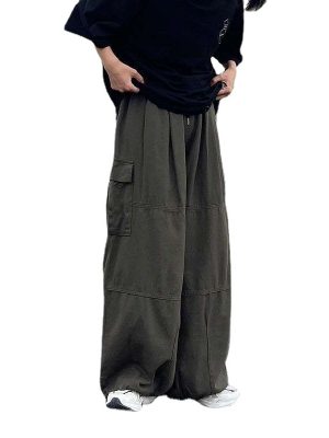 2024 Spring Pocket Decoration Wide Leg Cotton Black Woman Cargo Pants