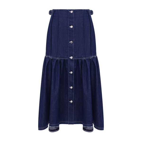 Fashion High Waist A Line Solid Color Loose Irregular Denim Long Skirts For Women