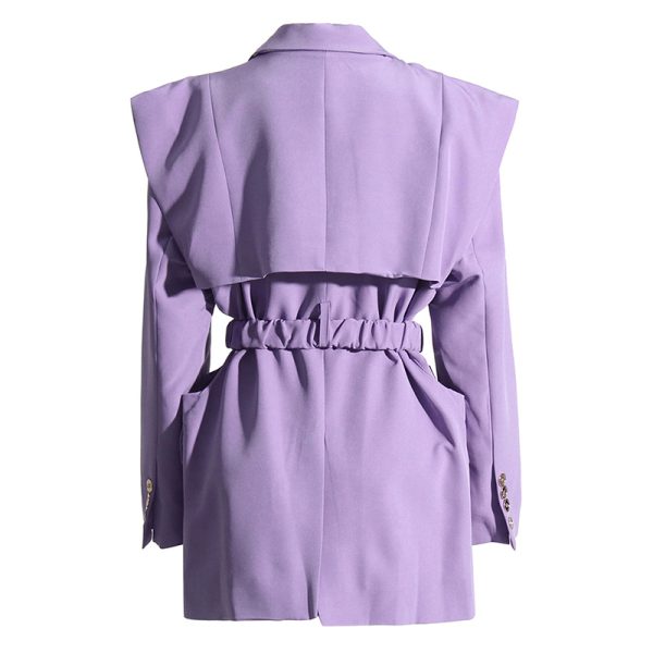 Notched Collar Long Sleeve Patchwork Belt Blazers Ladies Formal Coat For Woman