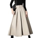 Spring Summer New Style A Line Folds Design High Waist Midi Skirts For Women 2024