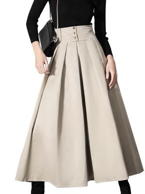 Spring Summer New Style A Line Folds Design High Waist Midi Skirts For Women 2024