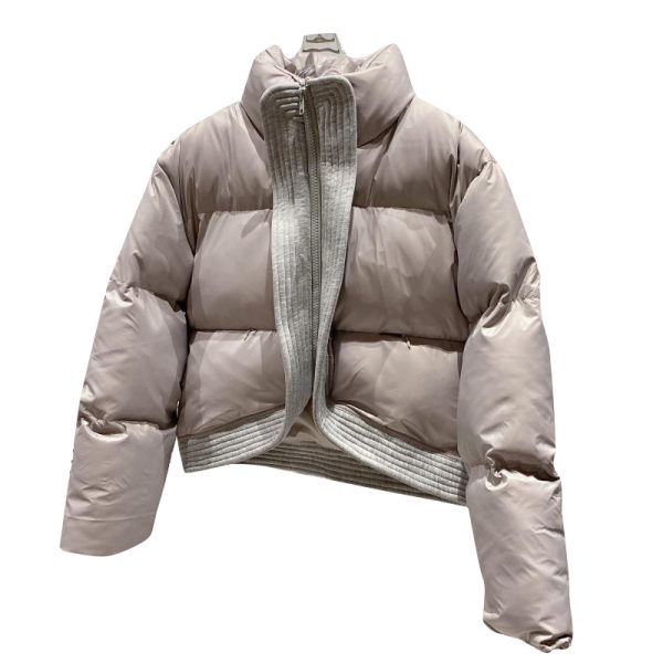 Stand Collar Loose Long Sleeve Patchwork Zipper Women Winter Puffer Jacket