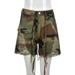 Personality Tassel High Waist Camouflage Shorts Women Pants Trousers