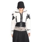 Pu Leather Lamb's Wool Jacket Short Belt Buckles patchwork Zippers For Women