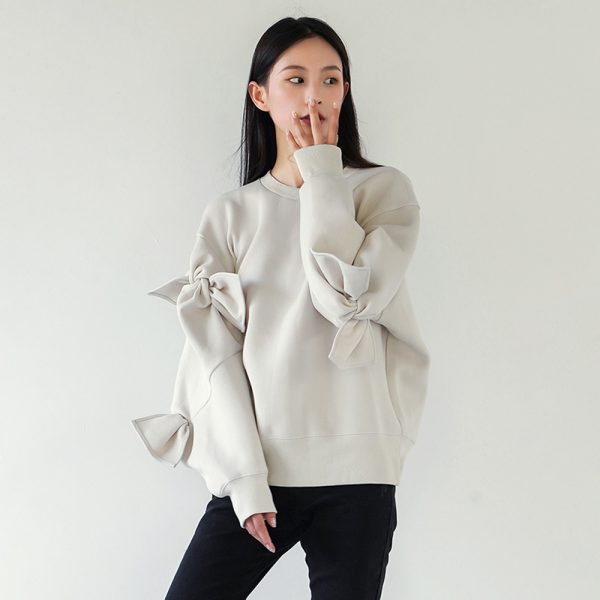 Sweatshirt Women Patchwork Bowknot Irregular Design Long Sleeve Sweatshirts For Women