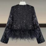 Spring And Autumn Style Black Feathers Sequins Women's Jackets Coats For Women