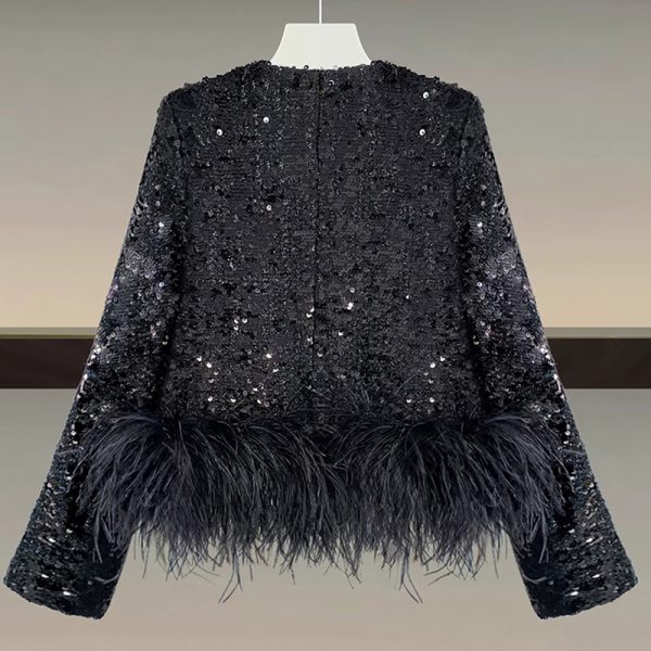 Spring And Autumn Style Black Feathers Sequins Women's Jackets Coats For Women