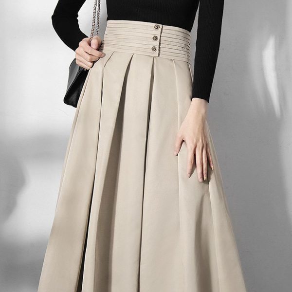 Spring Summer New Style A Line Folds Design High Waist Midi Skirts For Women 2024