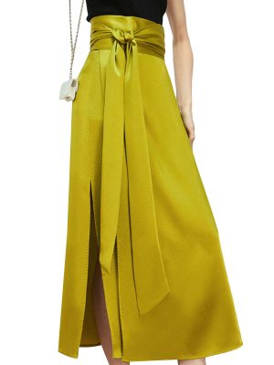 Fashion Style A Line High Waist Spliced Belt Midi Elegant Women Long Skirts