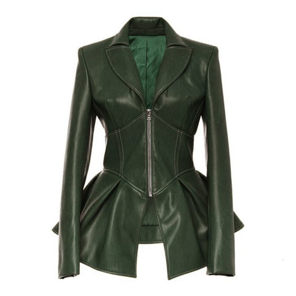 Lapel Long Sleeve Casual Pu Leather Solid Color Jackets For Women 2024