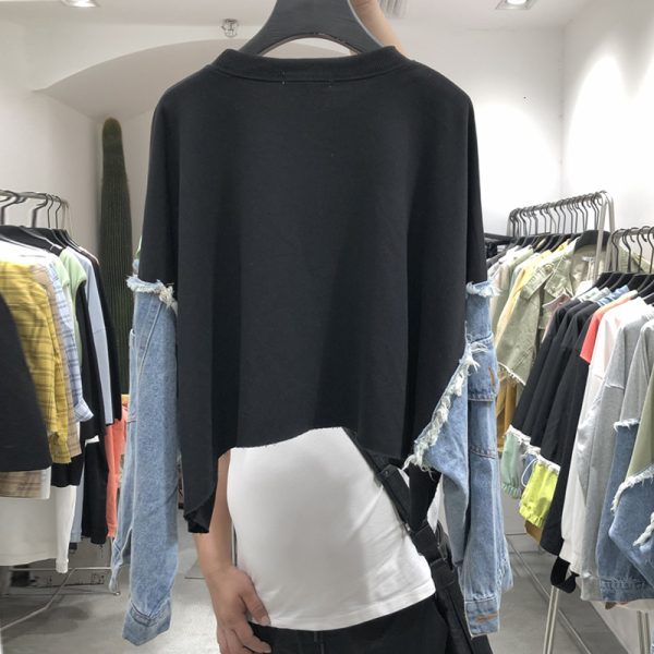 Round Collar Long Sleeve Denim Pullovers Streetwear Sweatshirt Female 2024