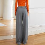 Cotton High Waist Solid Color Patchwork Button Wide Leg Outdoor Pants Women