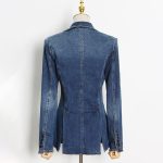 Lapel Collar Long Sleeve Patchwork Pockets High Waist New Style Women Denim Jean Jacket