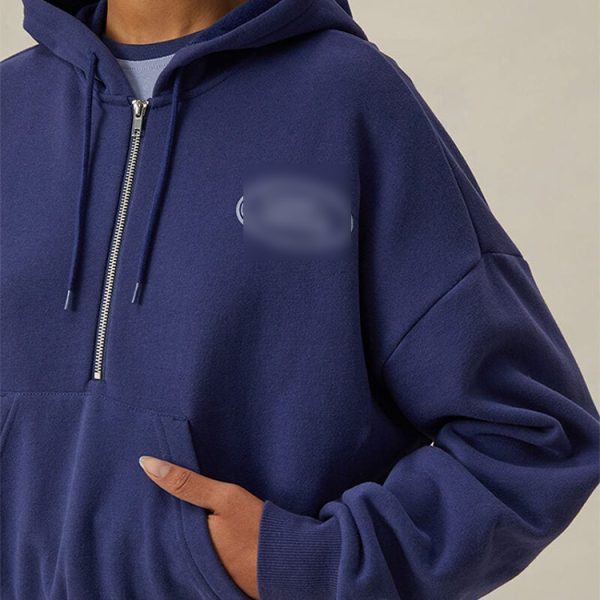 2024 Popular Oversized Long Sleeve  Half-Zip drawstring hood kangaroo pocket ribbed cuffs and hem Hoodie