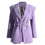 Notched Collar Long Sleeve Patchwork Belt Blazers Ladies Formal Coat For Woman