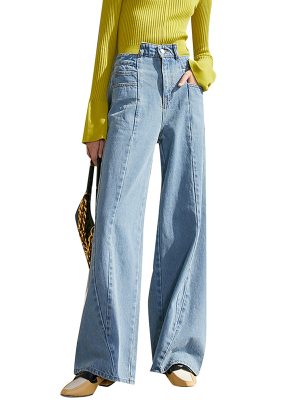 Jeans For Women Patchwork Irregular High Waist Straight Pants Women 2024 New