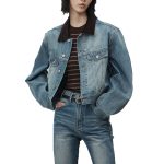 Vintage Denim Jacket Lapel Collar Spliced Single Breasted Pockets Jackets For Women