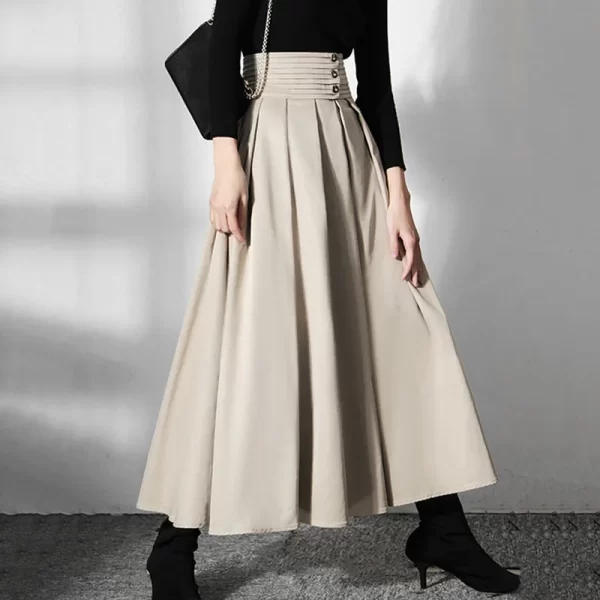 Spring Summer New Style A Line Folds Design High Waist Midi Skirts For Women 2024