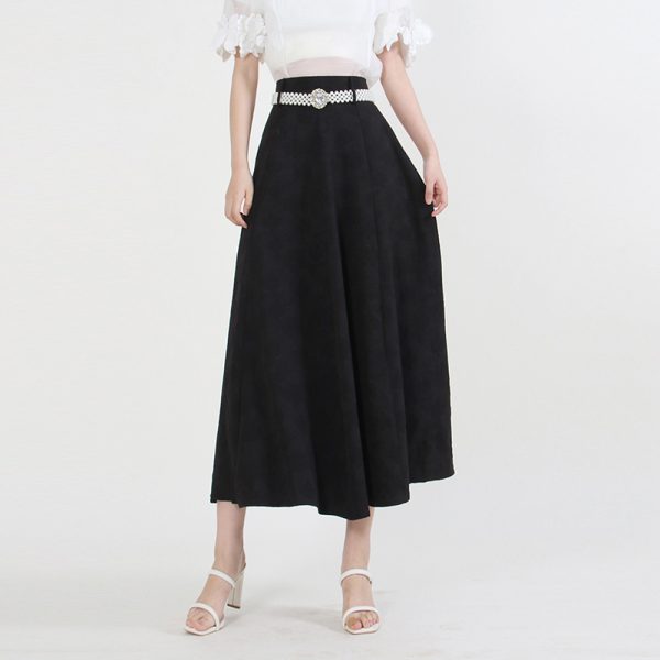 Vintage New Style Solid Color A Line High Waist Summer Midi Skirts Women