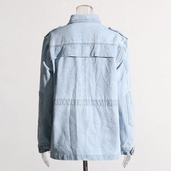 New Denim Jacket Patchwork Multiple Pockets Single Breasted Female Fashion 2024