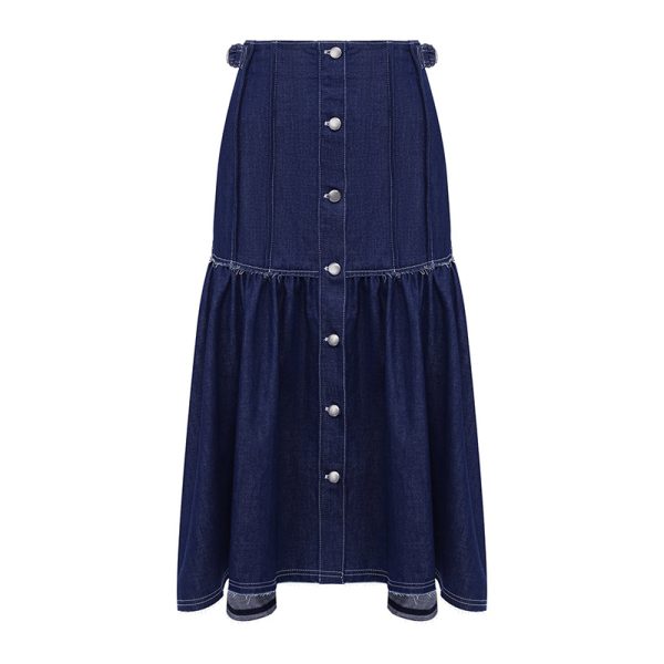 Fashion High Waist A Line Solid Color Loose Irregular Denim Long Skirts For Women