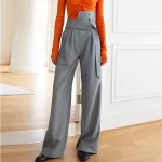 Cotton High Waist Solid Color Patchwork Button Wide Leg Outdoor Pants Women