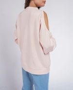 Oversize   Classy   Long sleeves Fleece Rib Cuffs  Hem off-Shoulder Sweatshirt