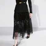 High Quality A Line Mesh Midi Pleated Knitted Skirts For Women Vintage 2024