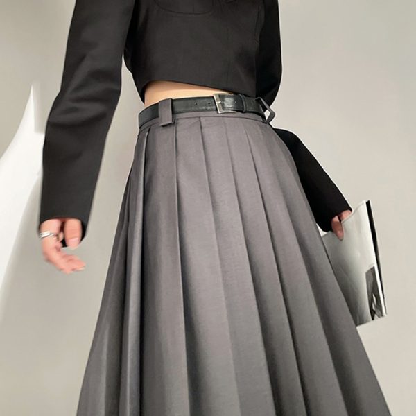 Summer Cotton High Waist Solid Color Pleated A Line Long Women's Skirts