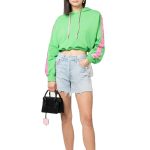 Cropped Hoodie Bright Green Light Pink Drawstring Cotton Cropped  Elasticated Hem  Hoodie