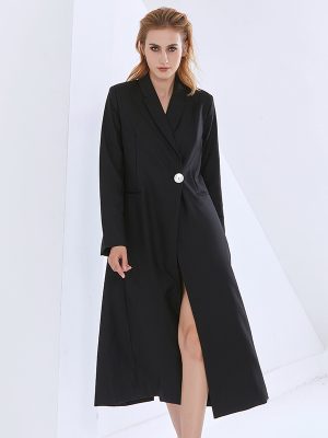 Notch Collar Single Button Spilt Solid Color Long Coats And Jackets For Women