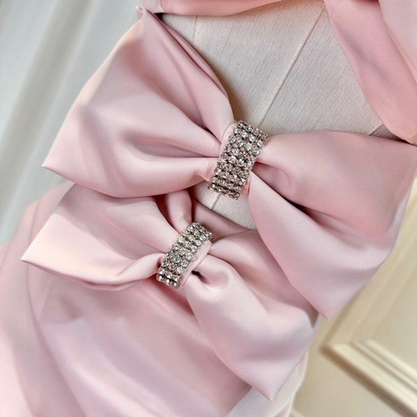 Square Collar Sleeveless High Waist Hollow Out Spliced Bow Lady Elegant Sexy Women Dresses 2024