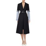 New Style Colorblock Denim Trench Coat Spliced Button Belt Jacket For Women