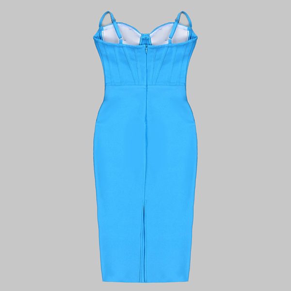 New Style Blue Square Collar Sleeveless High Waist Summer Long Dresses Women 2024