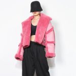 Casual Patchwork Lambswool Women's Winter Thick Outerwear Jackets