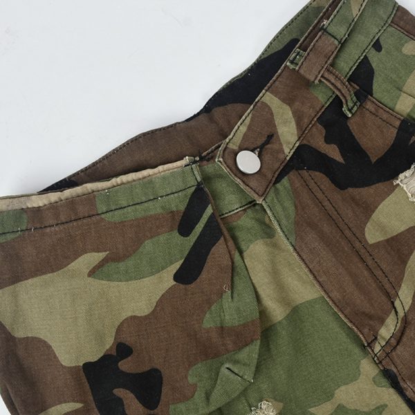 Personality Tassel High Waist Camouflage Shorts Women Pants Trousers