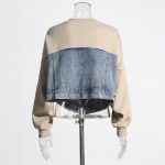 2024 High Quality Hit Color Spliced Denim Round Neck Sweatshirts For Women