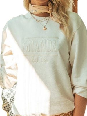 2024 Popular Oversized Sweater Long Sleeve Front Crewneck Embossed Women Embroidered  Sweatshirt