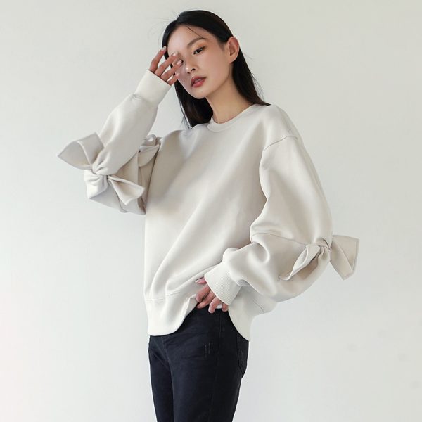 Sweatshirt Women Patchwork Bowknot Irregular Design Long Sleeve Sweatshirts For Women