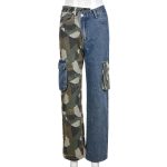 Splicing Camouflage Hit Color Wide Leg High Waist Patchwork Women Pants Trousers