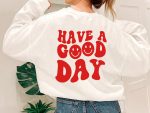 Unisex Retro Harajuku Crewneck Sweat Words on Back Oversized Letter Print Smile Embroidery Hoodie Sweatshirt