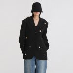 Winter Lapel Long Sleeve Single Breasted Spliced Pocket Black Jackets For Women 2024