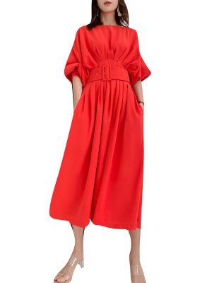 Batwing Sleeve High Waist A Line Summer Cotton Women Casual Dresses