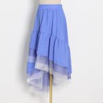 Elasticity High Waist Irregular Layered Ruffle Patchwork Mesh Casual Summer Midi Skirts 2024