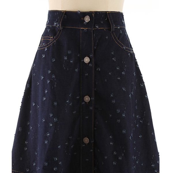 Fashion Vintage A Line Cotton Material Long Denim Summer Skirts Women