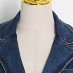 Lapel Collar Long Sleeve Patchwork Pockets High Waist New Style Women Denim Jean Jacket