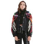 Patchwork Bandage Jacket Casual Lapel Collar Long Sleeve Colorblock Jacket Women