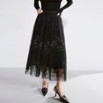 High Quality A Line Mesh Midi Pleated Knitted Skirts For Women Vintage 2024