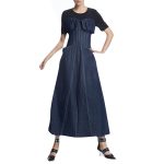 Round Neck Short Sleeve High Waist Spliced Pocket Elegant 2024 Dresses For Women